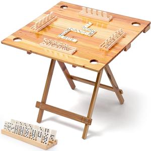 Folding Wooden Domino Table with 4 Tile Racks and Cup Holders, 30.7 x 30.7 x 27.6 inches