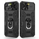 Caka for iPhone 14 & 13 Case with Camera Cover & Kickstand - 360 Rotate Ring Stand - Heavy Duty Protective Cover - Black