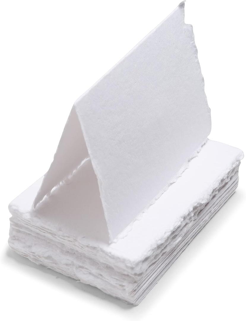 Wanderings Handmade Deckle Edge Tent Cards  Folded to 5" x 7"  150 GSM - 25-Pack  Textured Cotton Paper  Ideal for Place Cards, Blank Name Cards, Table Settings, Gift Tags, Love Notes (White)