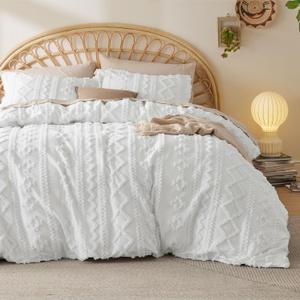 Bedsure Boho Duvet Cover King SizeDuvet Insert/Comforter not Included - Tufted King Duvet Cover Set for All Seasons, 3 Pieces Soft Shabby Chic Boho Bedding (White, 104" x 90")