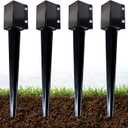 ARIFARO Fence Post Anchor 24 inch Ground Spike Heavy Duty Metal Black Powder Coated Fence Stakes Post, 4x4 inch(3.5 x3.5 inch Inner) Pack of 4