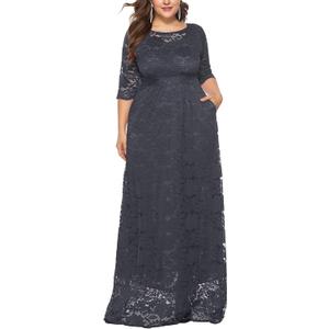 Eternatastic Women's Floral Lace 2/3 Sleeves Maxi Dress Plus Size Evening Party Dresses (X-Large, Darck Gray)