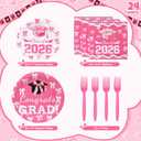 Yungyan 96 Pcs End of Year Graduation Party Plates and Napkins Pink Class of 2026 Grad Party Supplies Disposable Dessert Paper Plates Cocktail Napkins for Graduation Parties Decorations, Serve 24