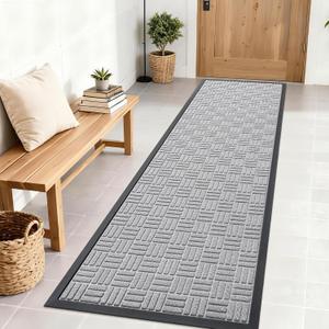 OLANLY Front Door Mat Outside Entrance 71x23, Absorbent, Heavy Duty Sturdy Natural Rubber Doormat Indoor Outdoor, Non-Slip, Stain and Fade Resistant, Low Profile Floor Mat for Entryway, Light Gray