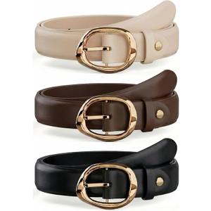West Leathers 3 Pack Women's Leather Belts with Gold Buckle, 1.1" Wide Adjustable 12-Hole Belts for Jeans & Dresses 