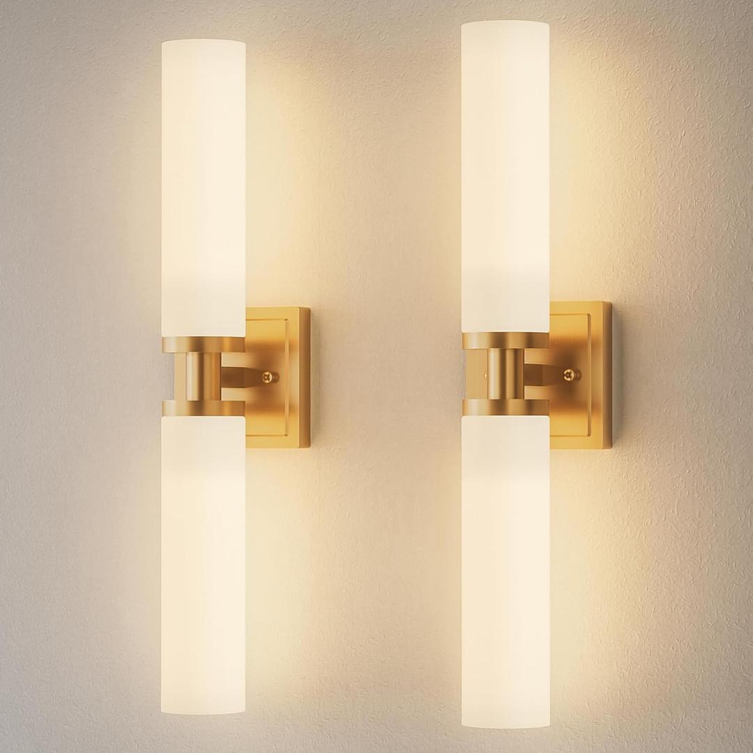 Gold Wall Sconces Set of Two, Bathroom Sconces with Frosted Glass Shade, Modern Vanity Sconces Lighting over Mirror, Wall Light Fixtures for Living Room Bedroom Hallway (Bulbs Not Included) (22 Inch)
