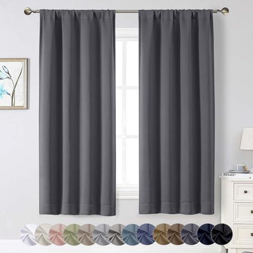 WelvetBLK Grey Blackout Curtains for Bedroom Living Room 63 Inch Length 2 Panels Set, Soft Solid Room Darkening Thermal Insulated Window Treatments, Rod Pocket Dining Room Curtains, Grey, 40" Wx63 L