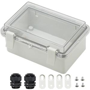 Zulkit Junction Box ABS Plastic Dustproof Waterproof IP65 Electrical Boxes Hinged Shell Outdoor Universal Project Enclosure Clear Cover with 2 Cable Glands 5.9 x 3.9 x 2.8 inch (150x100x70 mm)