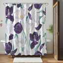 Floral Shower Curtain, Purple White Flower Spring Flowers Pattern on White Background Polyester Fabric Thickening Shower Curtain 72X72Inches