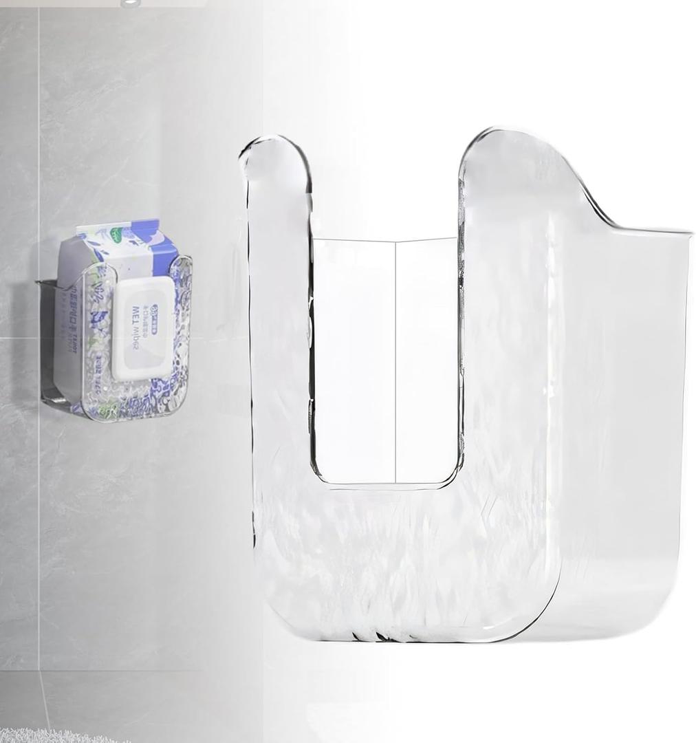 Kitchen Wipes Storage, Flushable Wipes Holder for Bathroom, Wall-Mounted Tissue Box, Non-Slip Flushable Wipes Holder, Wipe Container, Wipes Dispenser for Kitchen Bedroom Bathroom, White