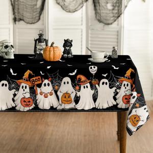 Horaldaily Halloween Tablecloth 6084 Inch Rectangular, Black Bat Ghost Pumpkin Spider Cobweb Washable Seasonal Table Cover for Party Picnic Dinner Decor
