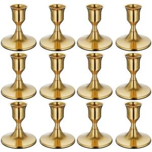 Zeochyni 12PCS Brass Gold Taper Candle Holders Set, Vintage Metal Candlestick Holders for Dinner Room Table Centerpiece or Mantel Wedding Party Decor
