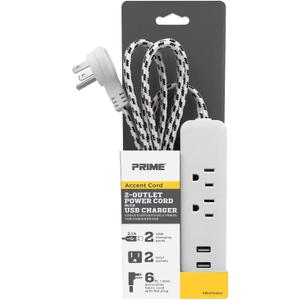 POWER STRIP USB GY/WH 6'