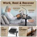 HODEPRA Overbed Table with Wheels Adjustable Height, Foldable Over Bed with 360° Swivel Tilt, Charging Station, LED Light, Rolling Bedside for Hospital, Couch Home & Office (Rustic Brown)