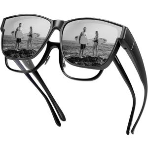URUMQI Polarized Sunglasses Fit Over Glasses for Men Women, Oversized Square Shades UV400 Protection (01 Matte Black Frame/Grey Lens)