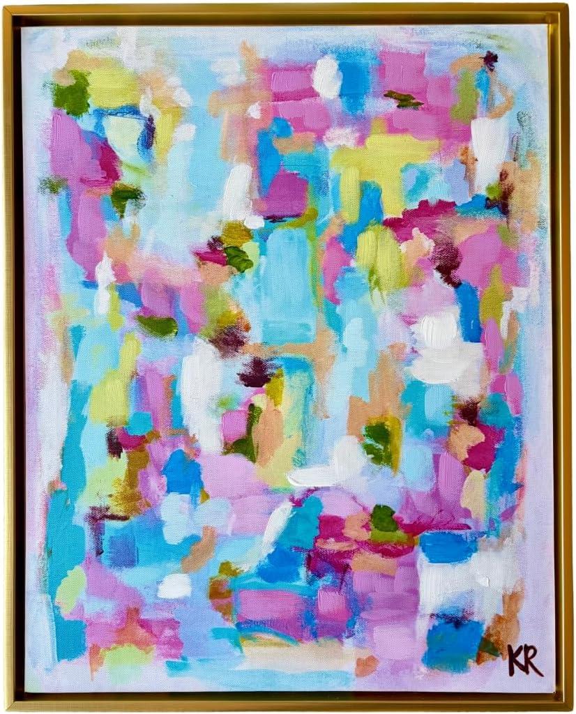 Katie Romeo Designs Colorful Abstract Canvas Wall Art - Pastel Grandmillennial Framed Canvas Print - 16x20 Contemporary Preppy Wall Decor