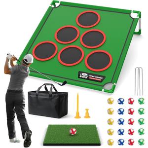 Golf Game Play Set, Golf Chipping Game Cornhole Game Includes 20 Velcro Golf Balls, Putting Mat, Golf Putter and Carrying Bag, Golf Target Games for Golfers Fathers Indoor Outdoor Lawn Backyard (1-pack)