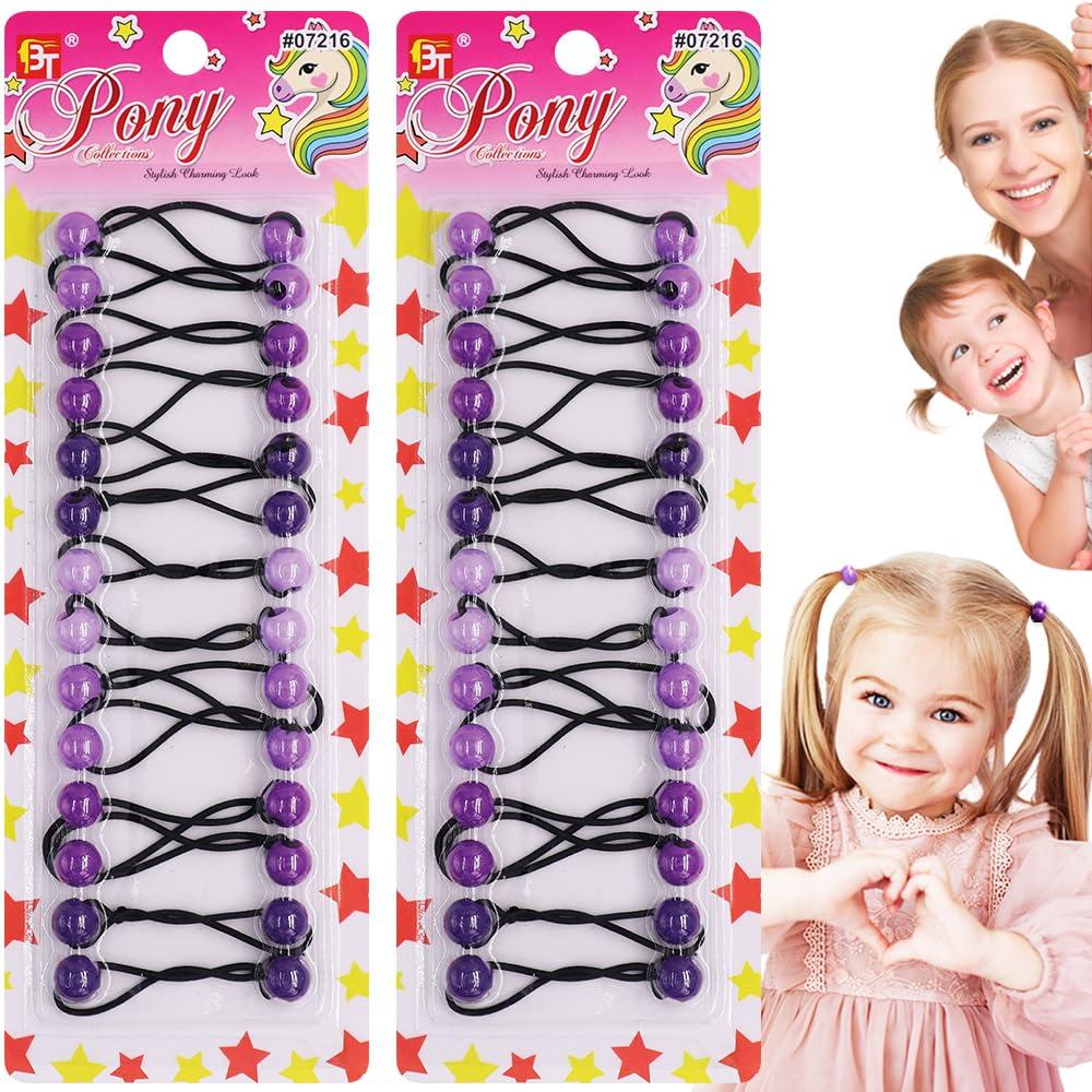 28 Pcs 12mm Hair Ties with Balls - Bubble Twin bead Ponytail Holders for Kids, Toddlers and Girls Hair Accessories (Purple Assorted)