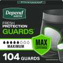 Depend Guards Incontinence Pads for Men, Maximum Absorbency, 104 Count, (New)