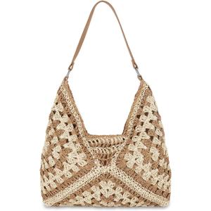 Straw Hobo Beach Bag for Women, Woven Tote Bag Summer Crochet Shoulder Bag,Vintage Foldable Handbag for Travel (Adjustable, Khaki)