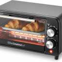 Elite Gourmet ETO449X Countertop Toaster Oven, 9.5Qt / 4-Slice Capacity, Fits 8'' Pizza, 800W Quartz Heating, 200–450°F Adjustable Temperature, 30-Min Timer, Compact Mini Oven, Black, 9L / 4-Slice