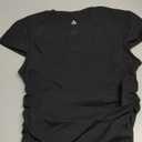 Aoxjox Women's Cap Sleeve T-Shirts Crew Neck Velura Ruched Tee Without Padded Workout PlushFlex Gym Yoga Crop Top (Black) XS