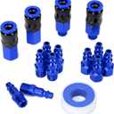 15 Pieces 1/4" NPT Aluminum Air Coupler and Plug Kit, Quick Connect Air Fittings, Industrial Quick Connector Set, (Blue)