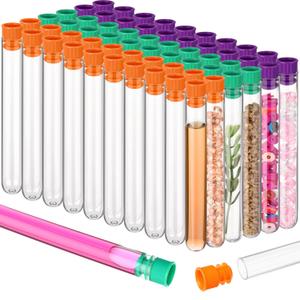 Flutesan 60 Halloween Test Tube Set Clear Plastic Test Tubes Shot Glasses with Orange Green Purple Caps 12 x 100 mm 7.5ml Vials for Liquor Shots Scientific Experiments Candy Storage Party