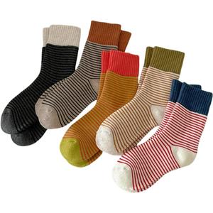 OTAODKA Athletics Socks for Women and Girls Cute Ankle Cotton Sock (5-8, 5 Pack Stripes Bright)