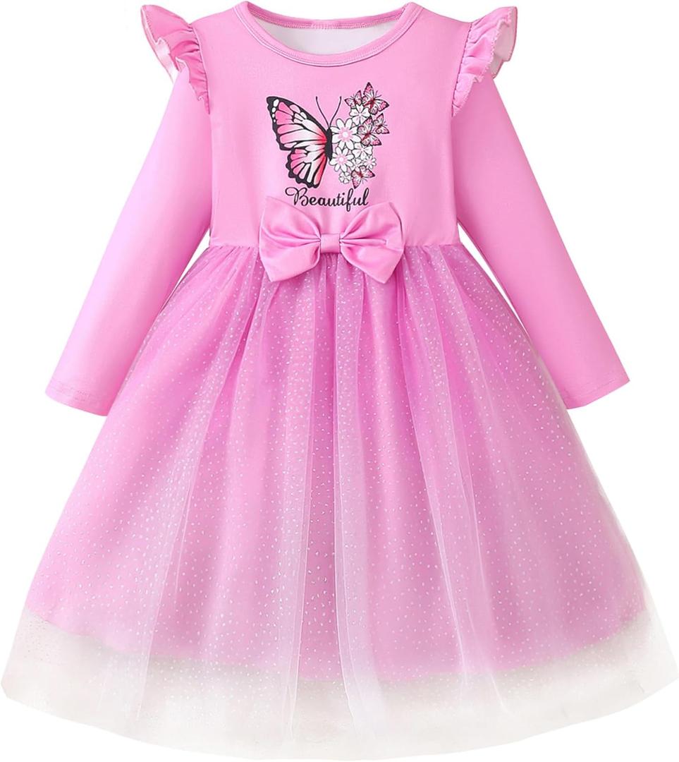Toddler Girls Dress Gifts: Ruffle Long Sleeve Tulle Tutu Fall Winter Casual Christmas Party Dresses for 2-7T (5-6 Years)
