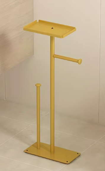 Brushed Gold Toilet Paper Stand Holder with Shelf, Marble Design Base Free Standing Toilet Paper Roll Holder with 2 Dispenser SUS 304 Stainless Steel Reserve, Storage 5 Rolls