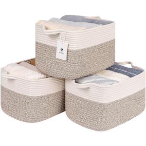 Medium and Large Woven Basket//With Handle, Used for Toys and Fabric Storage Basket used for Storing xl Storage Box, Decorative Storage Box Room 2pack (14L*10W*8.6H White Brown, 14Lx10Wx8.6H)