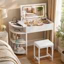 Cyclysio Vanity Desk with Flip Top Mirror and Lights, White, 37.6"