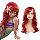 SARLA Girls Red Wig Long Wavy Synthetic Hair 24 Inch for Cosplay Party Halloween Costume Child Size