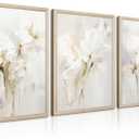 Neutral Wall Art Abstract Floral Canvas Pictures Beige Flower Wall Decor Modern Painting Minimalist Poster Abstract Botanical Prints White Artwork for Bedroom Living Room 16x24x3 Inch Wood Framed
