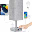 Soilsiu Bedside Lamp with USB Ports - Touch Control Table Lamp for Bedroom with USB C+A Charging Ports & AC Outlets, 3 Way Dimmable Nightstand Light for Living Room (LED Bulb Included, Chrome - Grey)