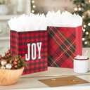 2 x Hallmark Image Arts 8" Medium Christmas Gift Bags (8 Red and Green Bags: Plaid, Snowflake, Joy, Deer) for Teachers, Coworkers, Family