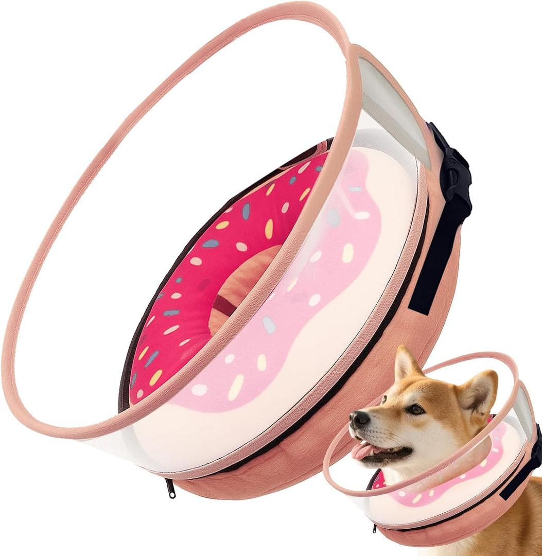 Inflatable Dog Cone Collar with Detachable Sturdy Shield,Soft&Lightweight-Ideal for Post-Surgery Recovery and Daily Wear,Suitable for Small Medium Large Dog Breeds(Donut Pink,L) (L(Neck:15-18"))