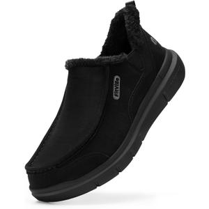 FitVille Extra Wide Men Slippers Slip-on Diabetic Shoes for Men Non Slip House Slipper for Flat Feet Pain Relief Neuropathy (Black, 9.5)