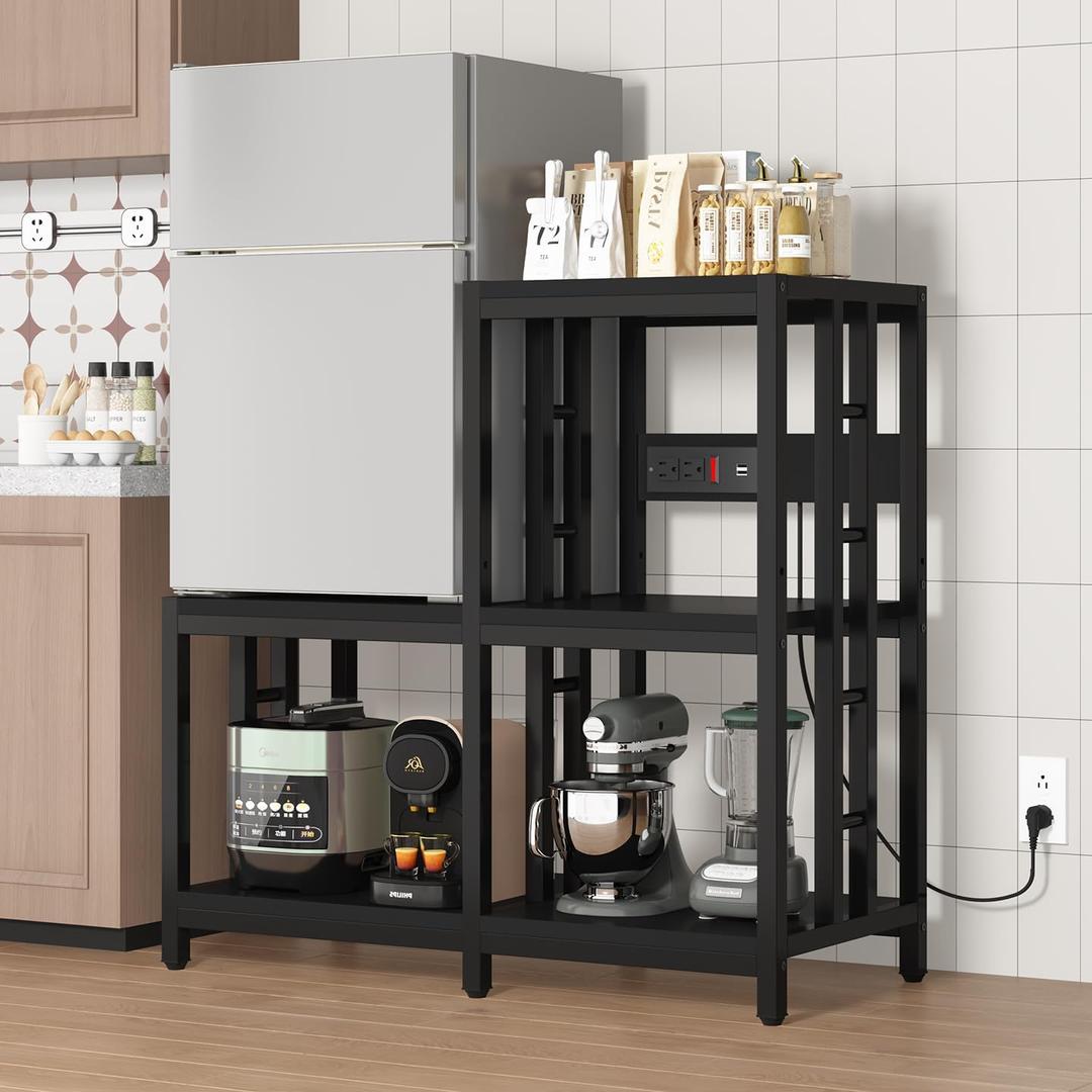 Mini Fridge Stand with Storage with Power Outlet, Microwave Oven Stand, Bakers Rack with Storage Shelf, Mini Fridge Cabinet, Mini Fridge Shelf for Kitchen, Living Room, Office, Patio.(Black), 
17.72"D x 40.16"W x 35.43"H
