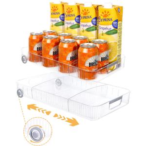 Refrigerator Organizers and Storage Roll Out Storage Bins Fridge Organizer with Wheels BPA-Free Clear Plastic Storage Bins Pantry Organizers and Storage 2 Pack