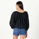 The Drop Women's Shirred Neck Cotton Bubble Hem Top (Black, L)