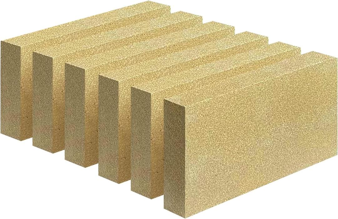 Fire Bricks, FireBrick, High Temperature Insulated Firebricks for Wood Stoves, Fireplaces, Size 9" X 4-1/2" X 1-1/4", Pack of 6, Wood Stove Bricks, Fireplace Brick