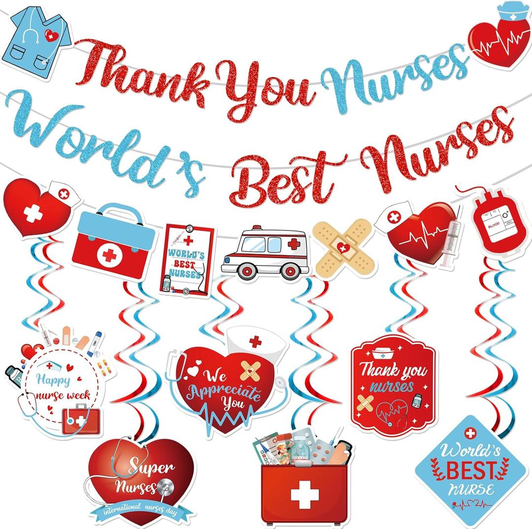 Thank You Nurses Banner Nurse Week Decorations Happy Nurses Week Nurse Appreciation Week Hanging Decorations for Nursing School Party Decorations