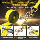4PCs Towing Recovery Winch Strap w/RTJ Cluster Hook 2" x12', with 4PCs Ratchet Chain Tail, 10000LBS Recovery Towing Truck Straps, Towing Truck Car Trailer Winch Wrecker Tie Down Straps