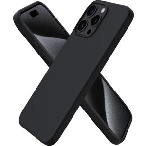 ORNARTO Compatible with iPhone 15 Pro Max Case 6.7", Slim Liquid Silicone 3 Layers Soft Gel Rubber Shockproof Protective Phone Cover with Anti-Scratch Microfiber Lining-Black