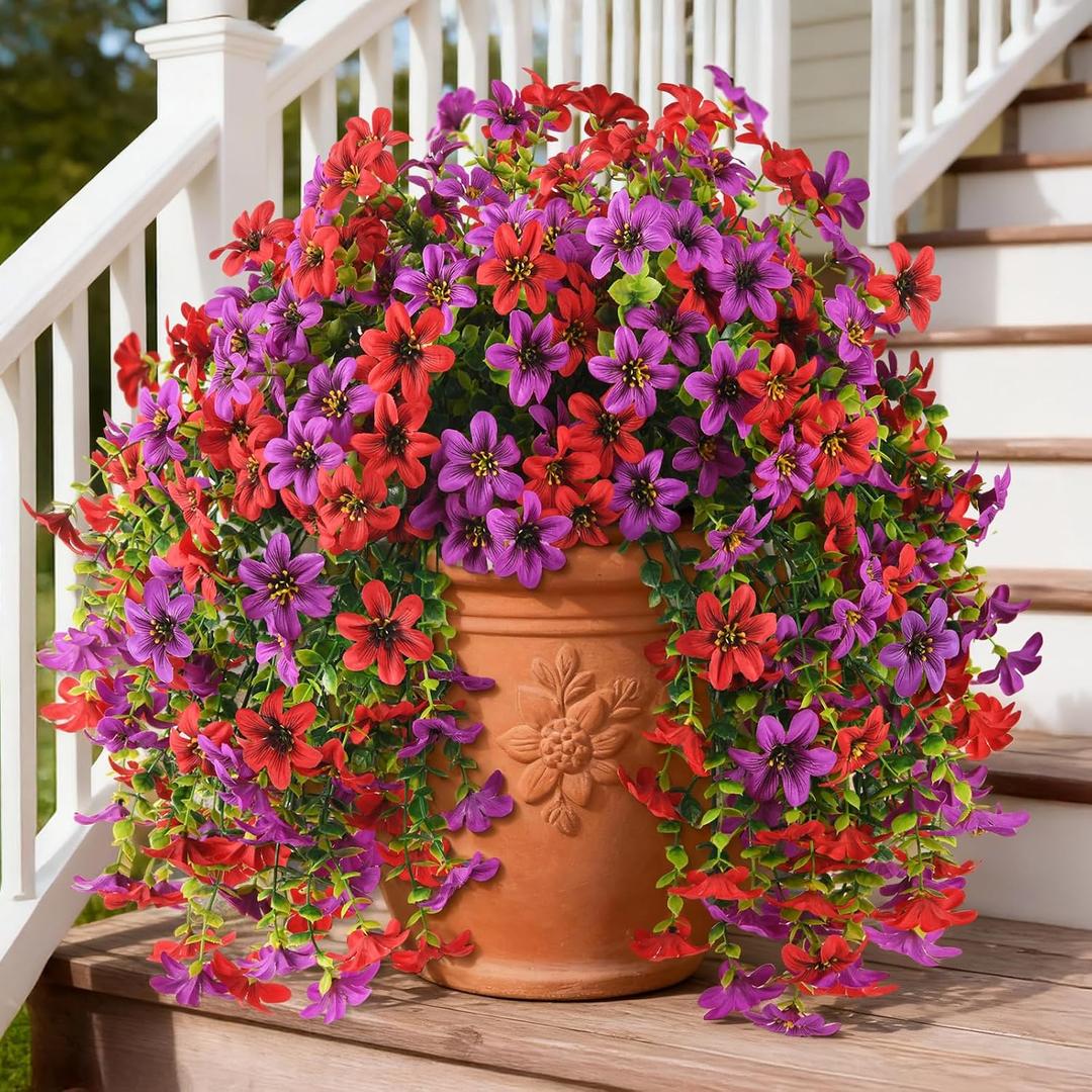 Artificial Flowers for Outdoor Faux Hanging Plants Spring Outside Decor | 2 Bundles Fake Silk Flowers Realistic Outdoor Flowers No Fade UV Resistant Porch Patio Window Yard Balcony Garden Decoration