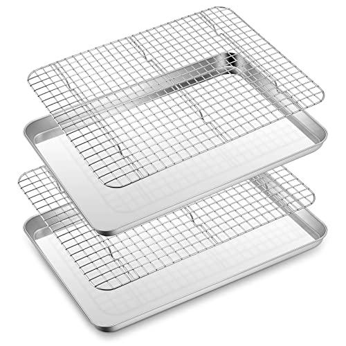 Half Sheet Baking Pan with Rack Set, E-far 18”x13” Cookie Sheet for Oven, Rimmed Stainless Steel Tray - Dishwasher Safe