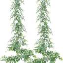Dolicer 2 Pack Faux Eucalyptus Garland, 12Ft Artificial Vines Fake Hanging Eucalyptus Leaves Greenery Garland for Wedding Backdrop Arch Wall Table Party Indoor Outdoor Decor (Grey Green)