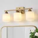 Stainless Steel Milk Glass Vanity Lights for Bathroom, 3 Light Brass Bathroom Light Fixtures Over Mirror, Ceramic E26 Sockets Wall Mounted